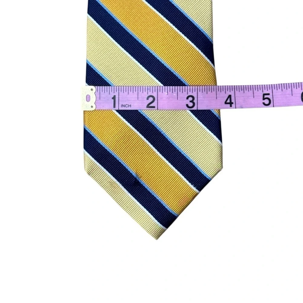 Chaps 100% Silk Tie Yellow Navy Blue Stripe Classic Preppy Menswear